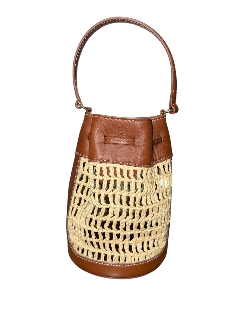 J CREW  Drawstring bag in straw and leather - Picture 2 of 4